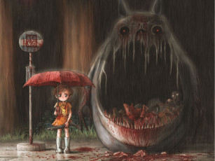 обоя horror, аниме, my, neighbor, totoro