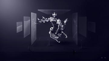 Картинка 3д графика horror ужас скелет desktopography цветы корона стёкла птица