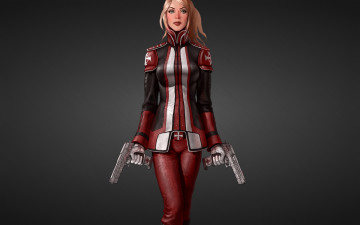 Картинка девушка пушками 3д графика people люди оружие серый фон пистолеты