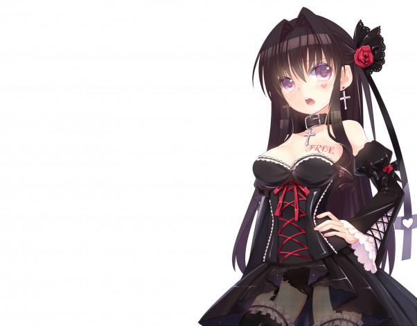 Обои картинки фото аниме, *unknown, другое, девушка, готика, платье, крест, роза, чулки