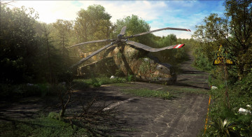 Картинка 3д графика military деревья вертолет дорога