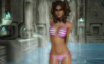 Картинка 3д графика people люди криссталы очки купальник бассейн девушка