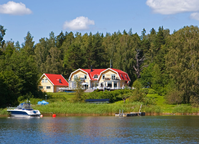 Обои картинки фото города, стокгольм, швеция, парк, река, дом