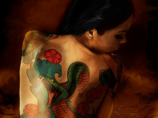 Картинка фэнтези девушки волосы профиль взгляд тату спина арт девушка эротика
