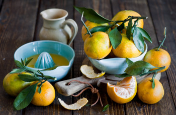 Картинка еда цитрусы мандарин листья