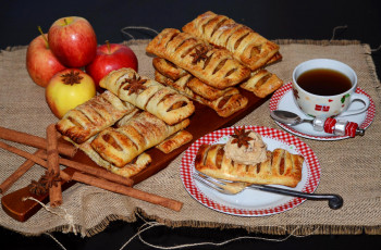 Картинка еда натюрморт выпечка чай яблоки