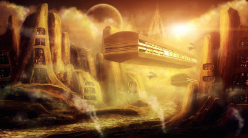 Картинка фэнтези иные+миры +иные+времена art ship пустыня горы