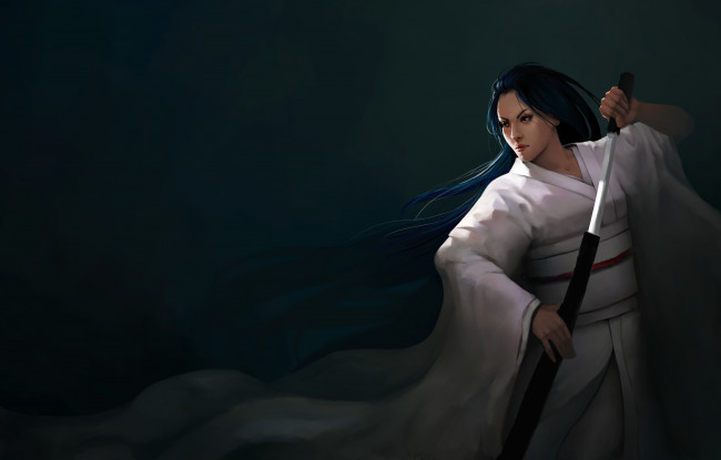 Обои картинки фото фэнтези, девушки, япония, кимоно, взгляд, девушка, арт