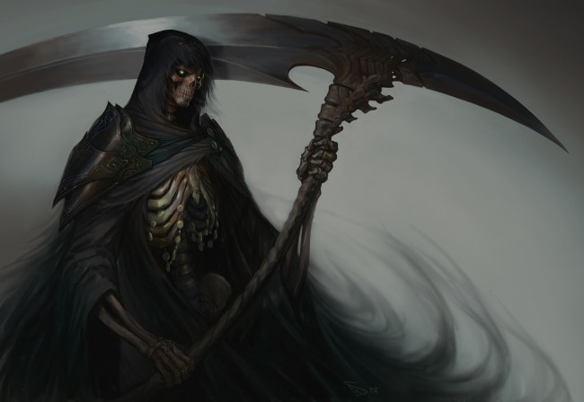 Обои картинки фото фэнтези, нежить, фантастика, коса, скелет, смерть, арт
