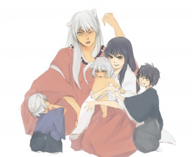 Картинка разное арты фон девушка парень инуяша семья дети аниме арт