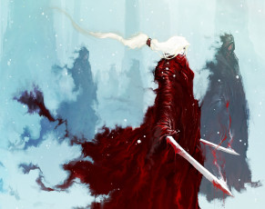 Картинка фэнтези призраки снег snow зима девушка girl fantasy рисунок winter белые волосы white hair арт art