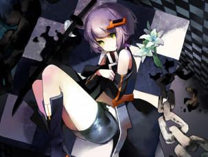 Картинка аниме black+rock+shooter nana gray стрелок с черной скалы оружие катана девушка клетчатый пол sheska xue цветок цепи