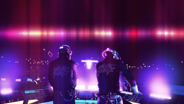 Картинка музыка daft+punk шлемы концерт свет пульт дафт панк