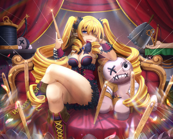 Обои картинки фото аниме, магия,  колдовство,  halloween, иглы, девушка, арт, sora, dkssud6580, куклы