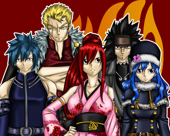 Обои картинки фото аниме, fairy tail, парени, фон, взгляд, девушки, erza, scarlet