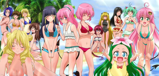 Обои картинки фото аниме, to love ru, фон, взгляд, девушки