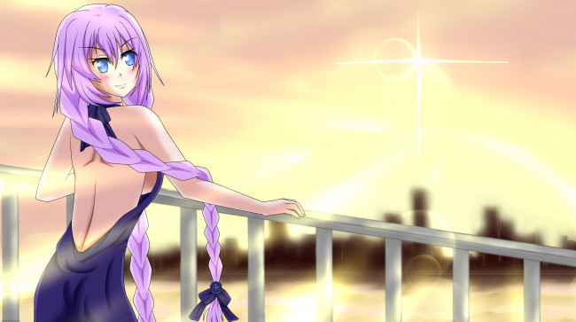 Обои картинки фото аниме, hyperdimension neptunia, фон, коса, взгляд, девушка