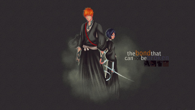 Обои картинки фото аниме, bleach, ичиго, ichigo, kurosaki, rukia, kuchiki, рукия