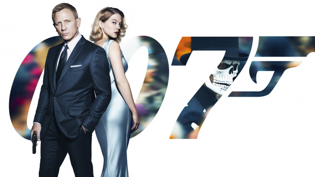 Обои картинки фото кино фильмы, 007,  spectre, блондинка, пистолет, lea, seydoux, daniel, craig, дэниэл, крэйг, агент, костюм, в, черном, фон, madeleine, swann, платье, джеймс, бонд, james, bond, спектр, постер