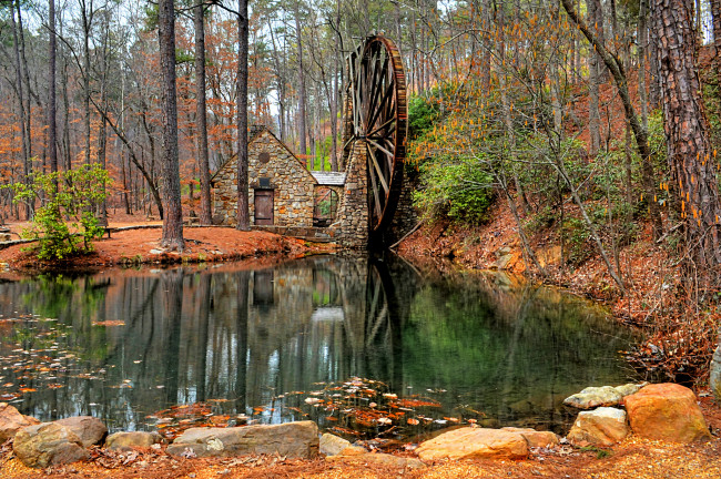 Обои картинки фото разное, мельницы, лес, река