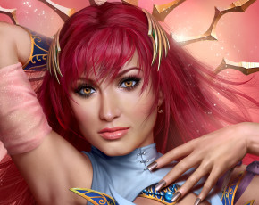 Картинка 3д+графика портрет+ portraits девушка красавица пальцы рыжая взгляд lana solaris арт лицо рука