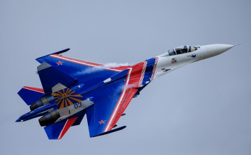 Картинка su-27+russian+knights авиация боевые+самолёты истребитель