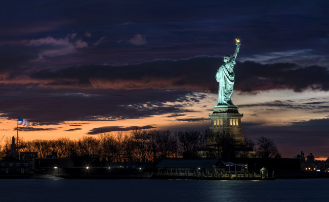 Обои картинки фото города, нью-йорк , сша, огни, ночь