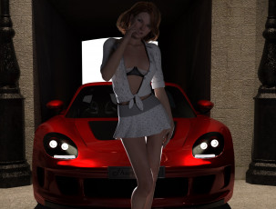 Картинка 3д+графика люди+ people девушка взгляд фон автомобиль