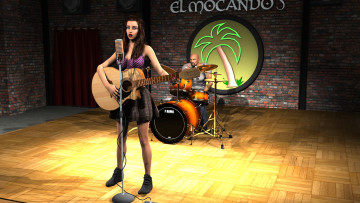 Картинка 3д+графика люди+ people гитара фон взгляд девушка