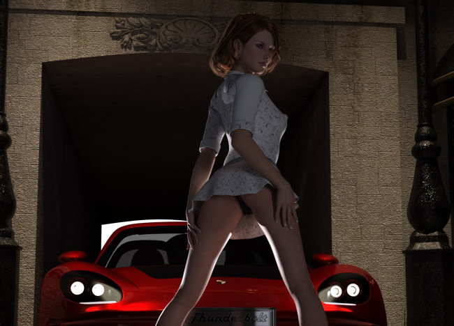 Обои картинки фото 3д графика, люди-авто, мото , people- car ,  moto, девушка, взгляд, фон, автомобиль