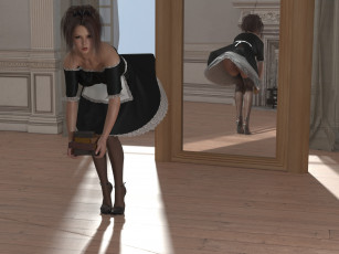 Картинка 3д+графика люди+ people девушка фон взгляд книги зеркало