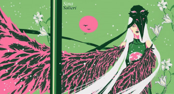 Картинка фэнтези существа женщина крылья цветы маска