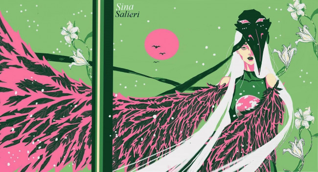 Обои картинки фото фэнтези, существа, женщина, крылья, цветы, маска