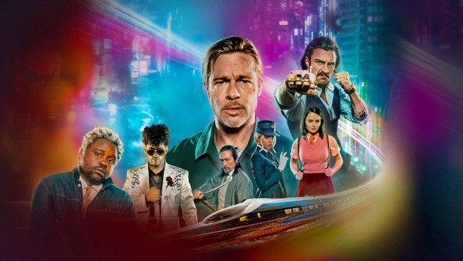 Обои картинки фото bullet train || 2022, кино фильмы, bullet train, быстрее, пули, брэд, питт, аарон, тейлор, джонсон, майкл, шеннон, логан, лерман, боевик, триллер, aaron, taylor, johnson, andrew, koji, logan, lerman, комедия