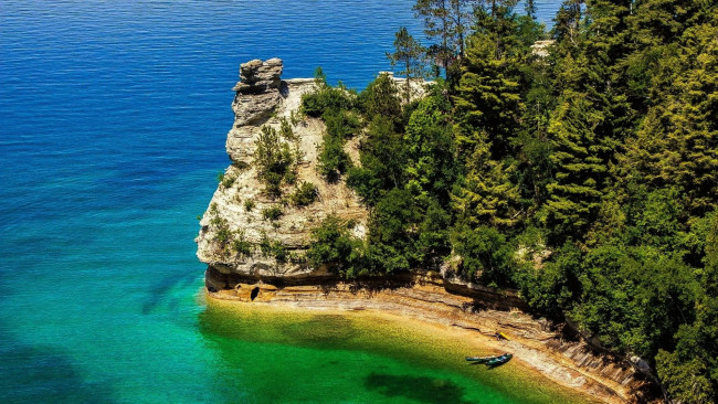 Обои картинки фото pictured rocks national lakeshore, michigan, природа, побережье, pictured, rocks, national, lakeshore