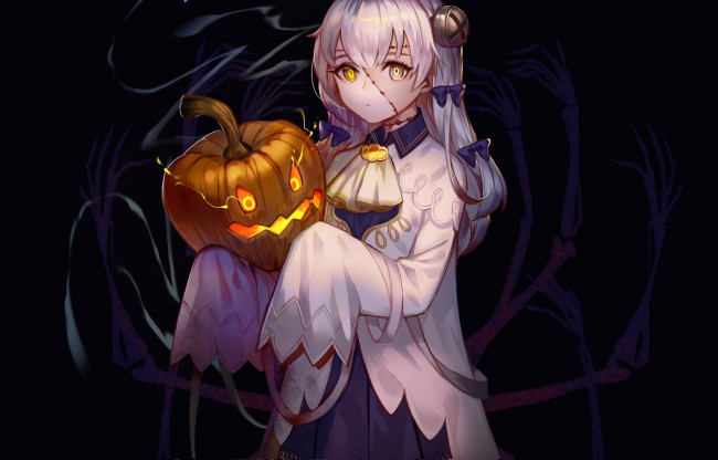 Обои картинки фото аниме, магия,  колдовство,  halloween, девушка, halloween