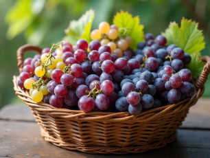 обоя еда, виноград, корзинка, урожай