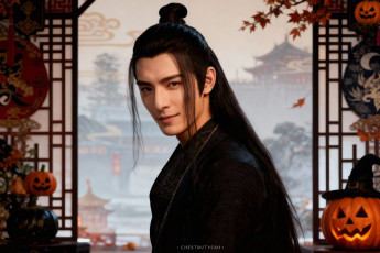 обоя праздничные, хэллоуин, китаец, парень, ии