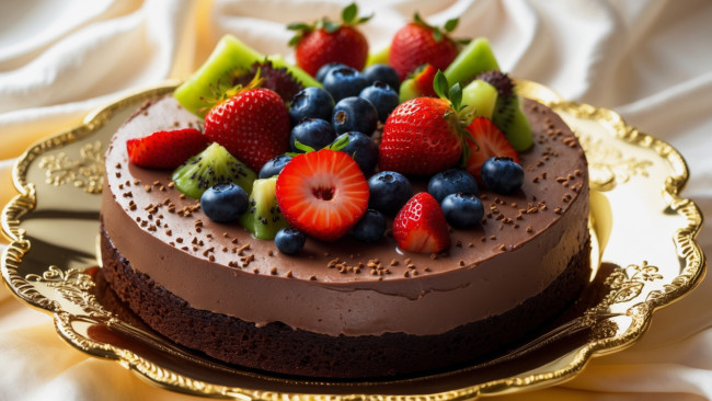 Обои картинки фото еда, торты, шоколадный, торт, крем, ягоды, клубника