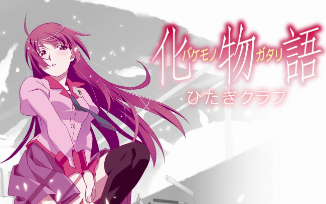 Обои картинки фото аниме, bakemonogatari, senjougahara hitagi, девушка, форма, ветер, галстук