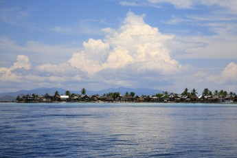 Картинка природа тропики море пальмы остров деревушка