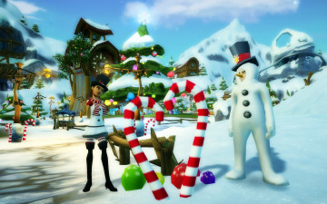 Картинка праздничные 3д графика новый год снеговик елка