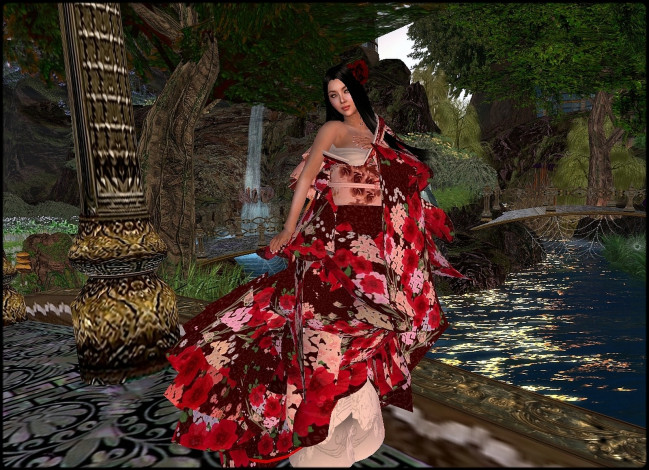 Обои картинки фото 3д, графика, people, люди, кимоно, азиатка, волосы, вода