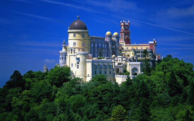 Обои картинки фото города, дворцы, замки, крепости, замок, деревья, pena national palace, sintra, portugal