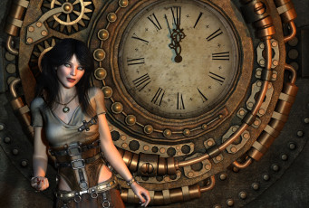Картинка 3д+графика люди+ people циферблат фон взгляд девушка часы стрелки улыбка