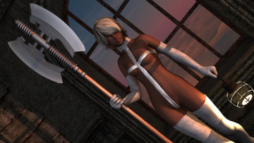 Картинка 3д+графика амазонки+ amazon вечер фонарь взгляд фон девушка комната оружие