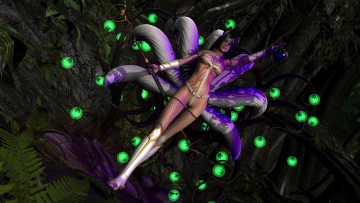 Картинка 3д+графика фантазия+ fantasy шест лиса хвост фон взгляд девушка