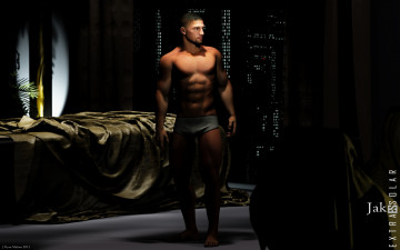 Картинка 3д+графика люди+ people спальня комната парень мужчина обнажён кровать