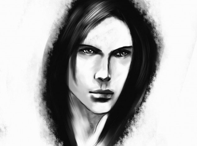 Обои картинки фото рисованное, люди, чёрно-белый, парень, лицо, портрет