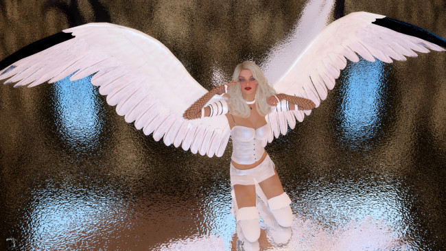 Обои картинки фото 3д графика, ангел , angel, фон, крылья, ангел, блондинка, взгляд, девушка